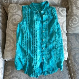 Never worn 120 1/1 Lino collared vest. Vibrant teal color. Lightweight.